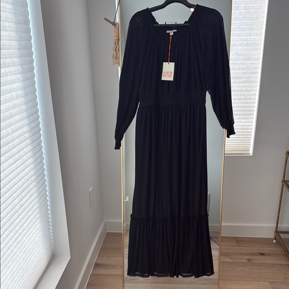 NWT Mesh Sleeve Black Maxi Dress